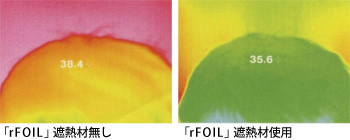 「rFOIL」遮熱材無し時と使用時の比較